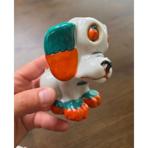 Vintage Ceramic Dog Figurine With Orange & Teal Accents - Picture 5 of 16